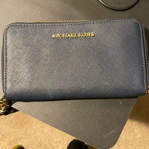Micheal Kors navy blue wristlet wallet